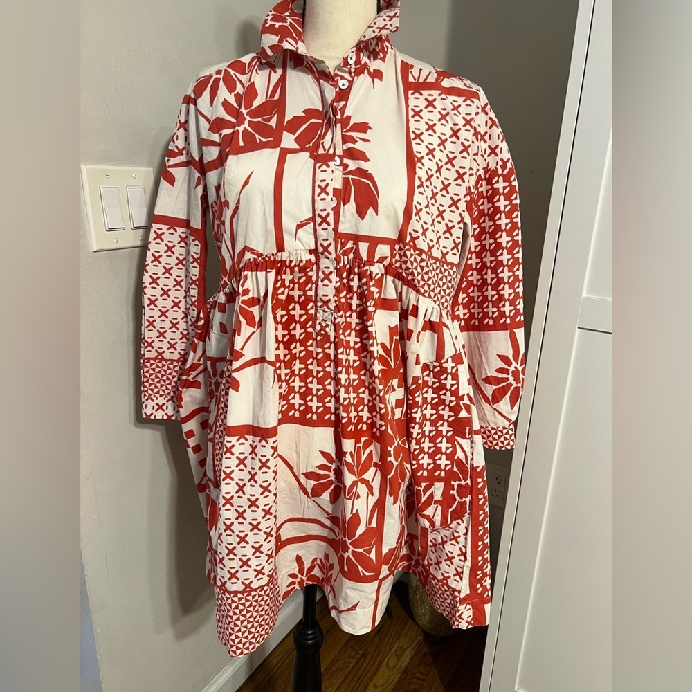 Maeve Red and White Long Sleeve Dress Shirt